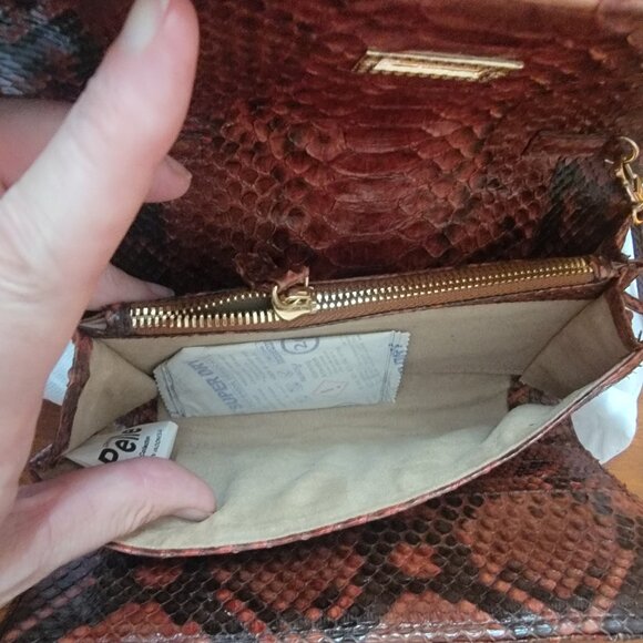 Grand Pelle Handmade 100% Genuine Python Leather Brown Crossbody Wallet - Picture 9 of 13